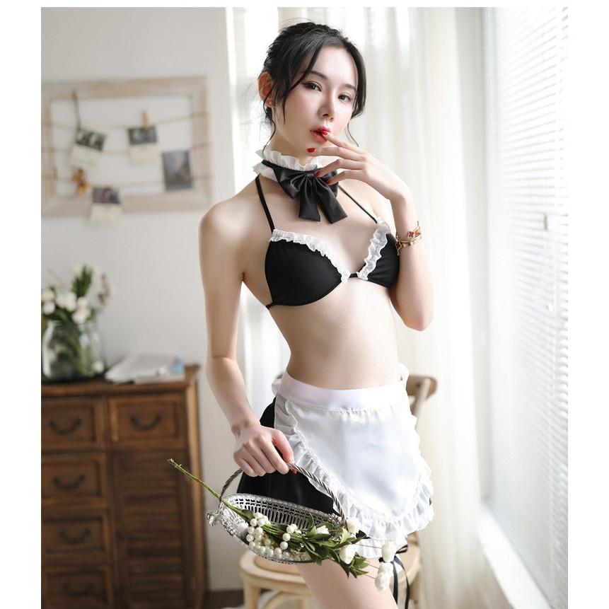 Đồ ngủ 2 mảnh cosplay hầu gái sexy, bộ đồ ngủ hóa trang giúp việc gợi cảm TK1753