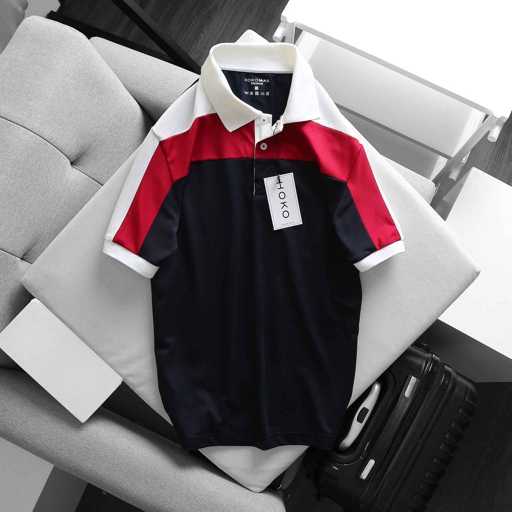 Hình ảnh Áo polo nam thời trang FASHION EKING CLOTHING x HOKO thiết kế trắng đen phối viền  - chất liệu Poli Cá Sấu Xịn Sò