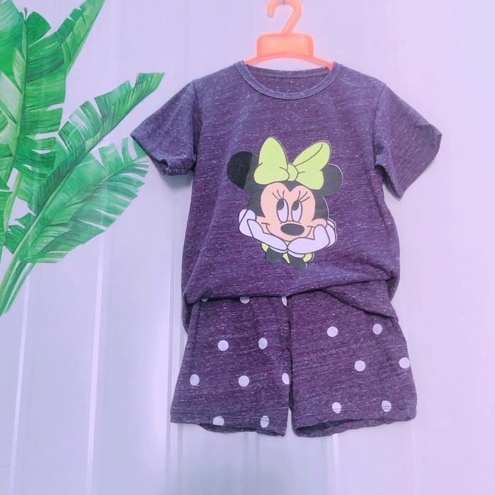 Bộ cộc tay bé gái in hình chuột mickey,gấu bear, thun cotton hàng chính phẩm Cizi.shop