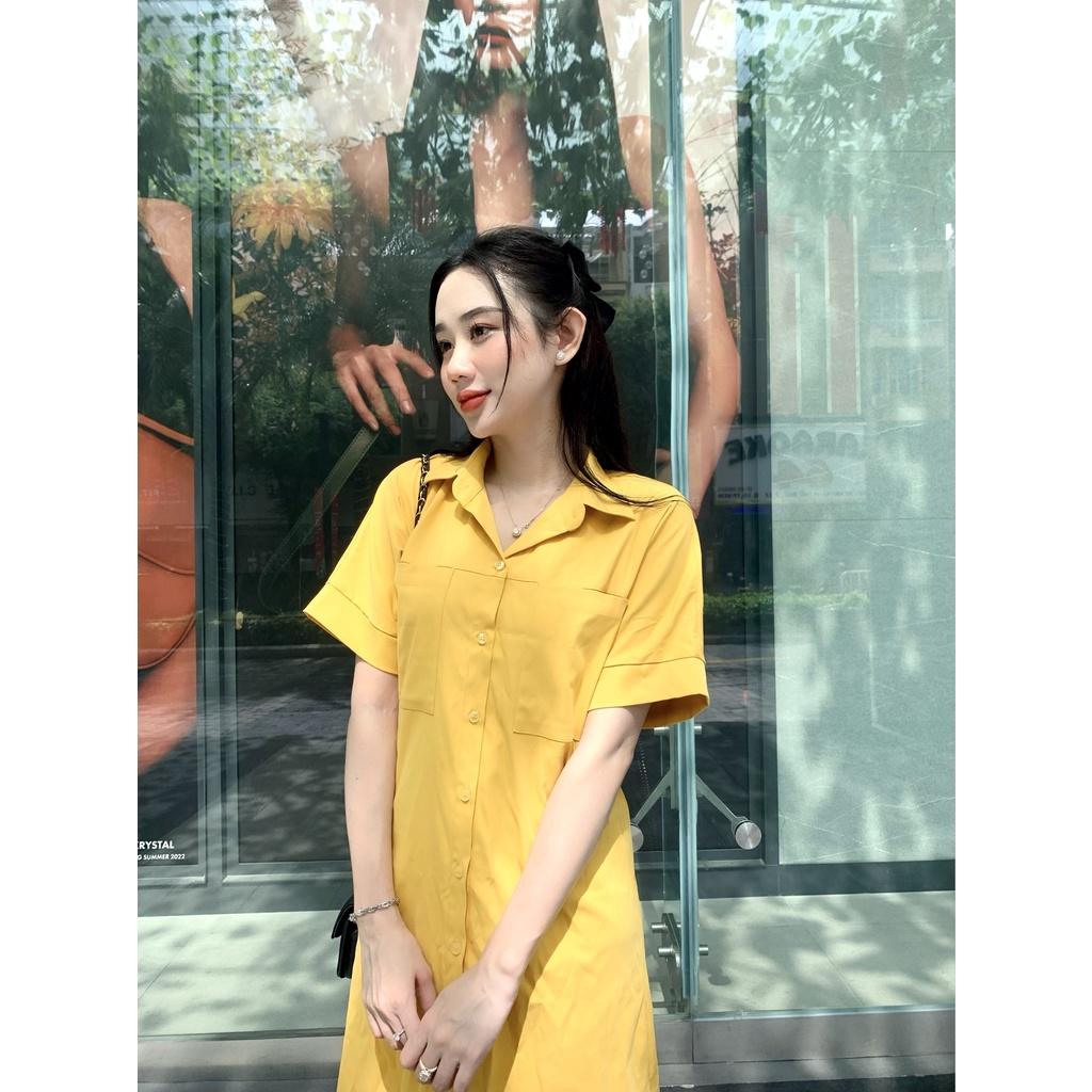 Đầm sơ mi tay liền 2 túi
