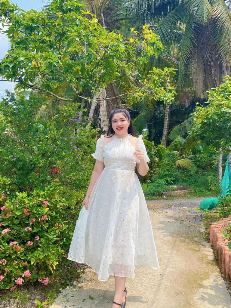 Đầm xòe vol hoa vai lưới bigsize