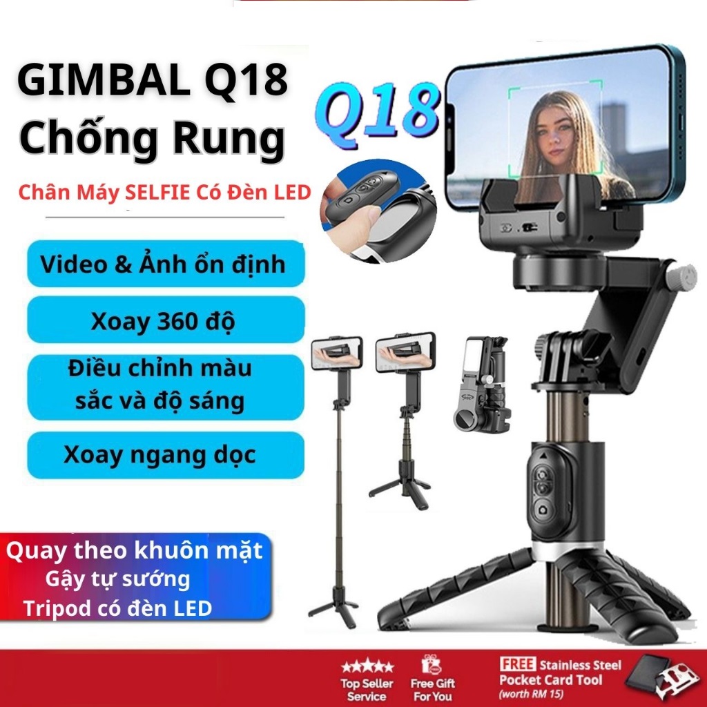 Gimbal chống rung điện thoại Q18, Gimbal điện thoại theo dõi chuyển động, Điều khiển từ xa, Gymbal chống rung - Hàng chính hãng