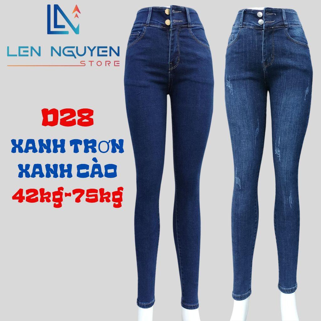 D28_Quần jean nữ, dài, lưng cao, quần bò nữ dáng ôm, quần rin nữ có big size, cho 42kg đến 75kg,LEN NGUYEN STORE - Xanh Trơn