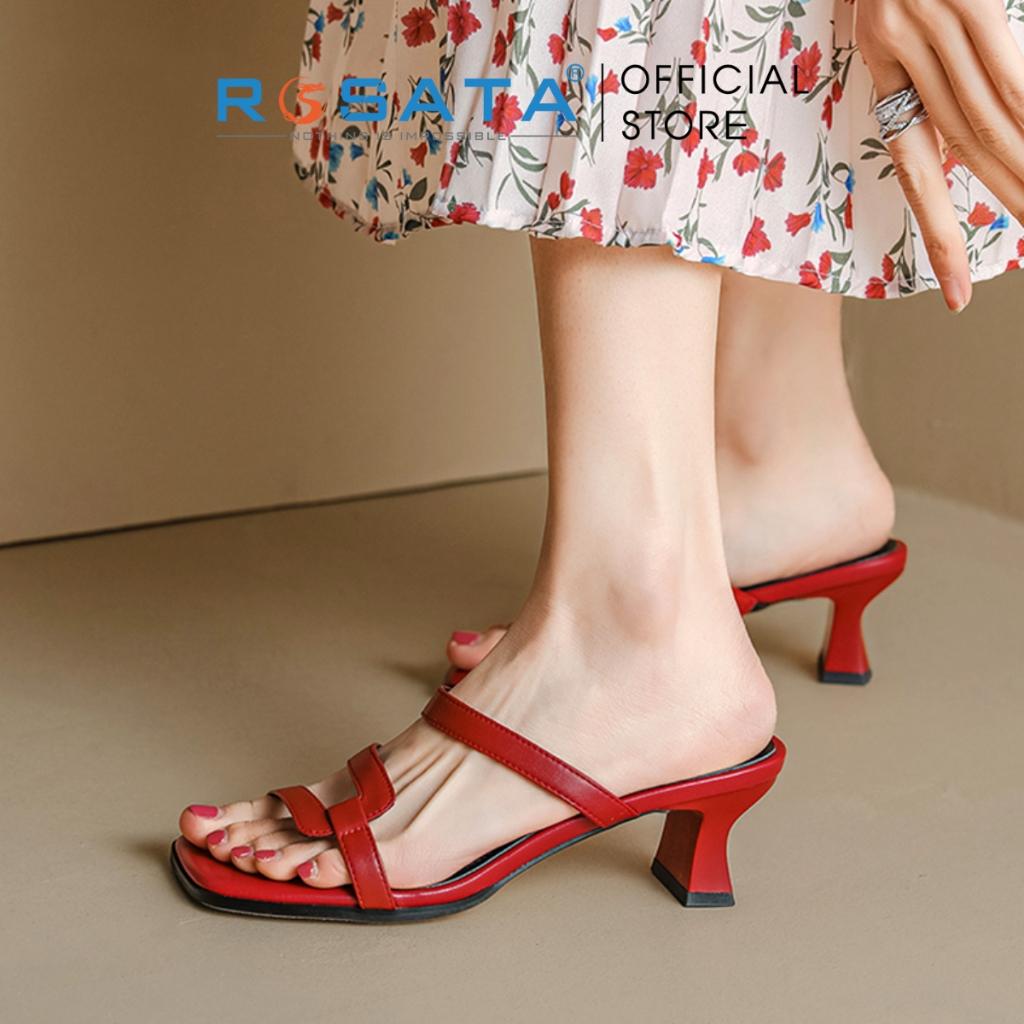 Dép sandal nữ xỏ ngón đế cao 5 phân phối dây công sở 2 màu đỏ, nâu ROSATA RO564 - Đỏ
