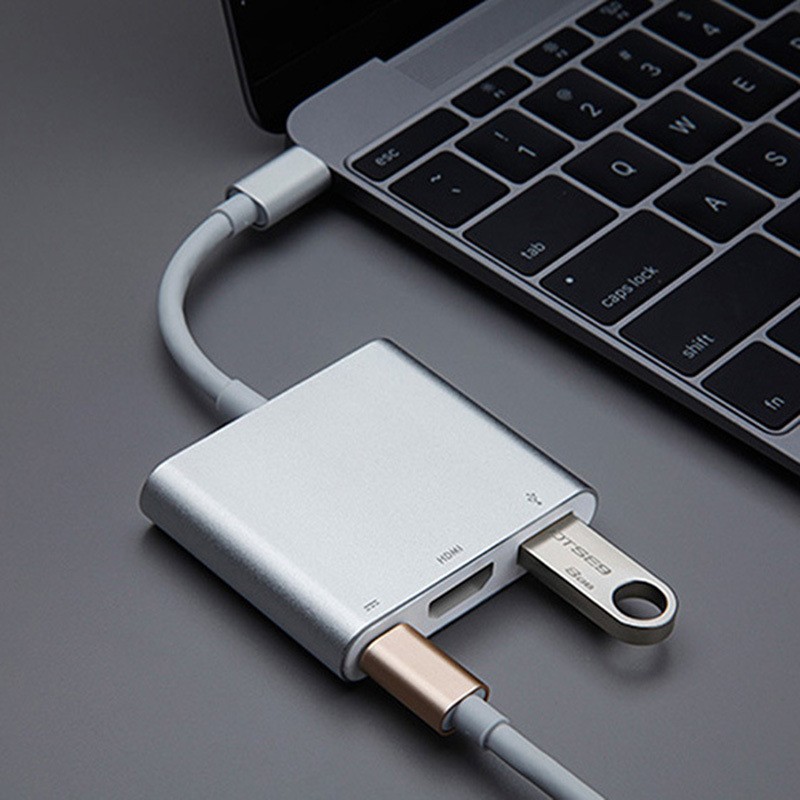 Thiết Bị Xuất HÌnh 4k Cho máy tính Macbook  -  Từ Cổng Type-C ra HDMI + USB 3.0 + Type-C