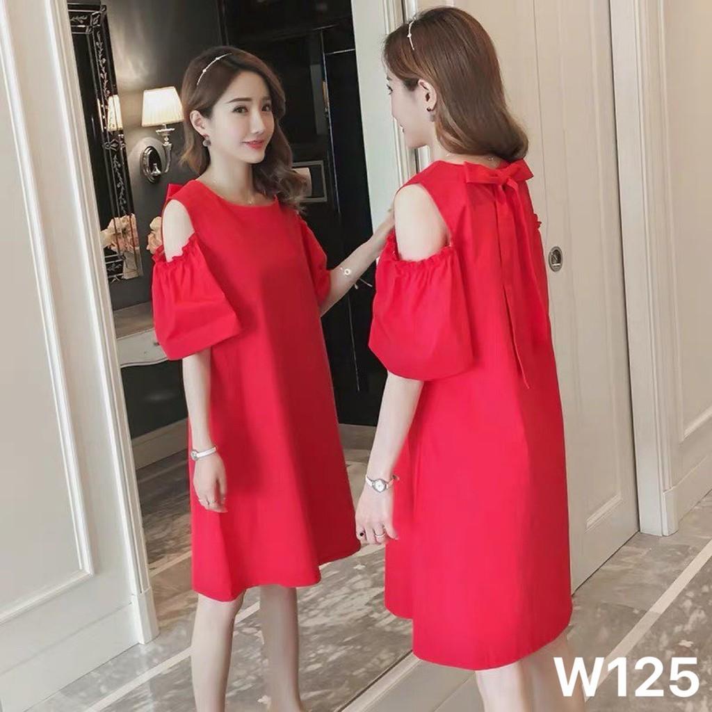 Váy bầu - Đầm bầu hở vai chất KATE mềm mại cao cấp W125