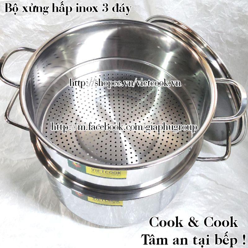 Bộ xửng hấp inox size 28 đáy từ, Chõ hấp, đồ xôi inox 4 đến 5 kg gạo