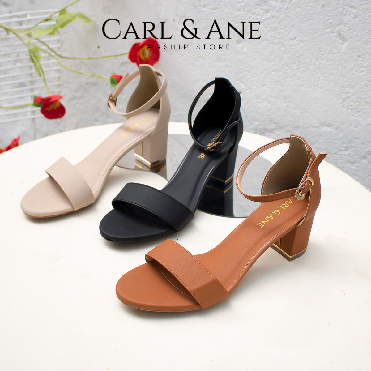 Giày sandal cao gót Erosska thời trang mũi hở quai ngang cao 7cm CS008