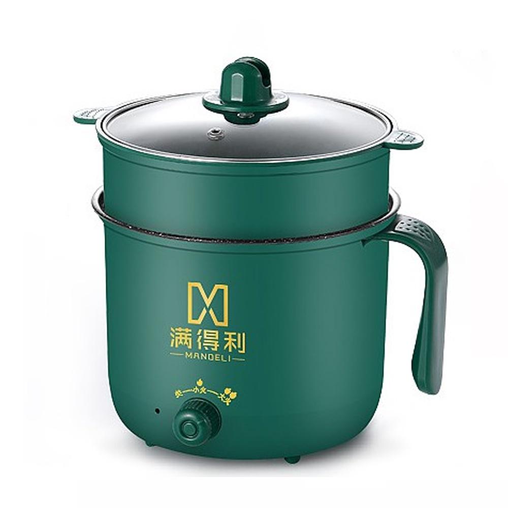 Ca nấu mì mini đa năng 2 tầng dung tích 1.8L, Nồi nấu mì với 2 nấc nhiệt tiện lợi, nồi lẩu điện chống dính kèm giá hấp