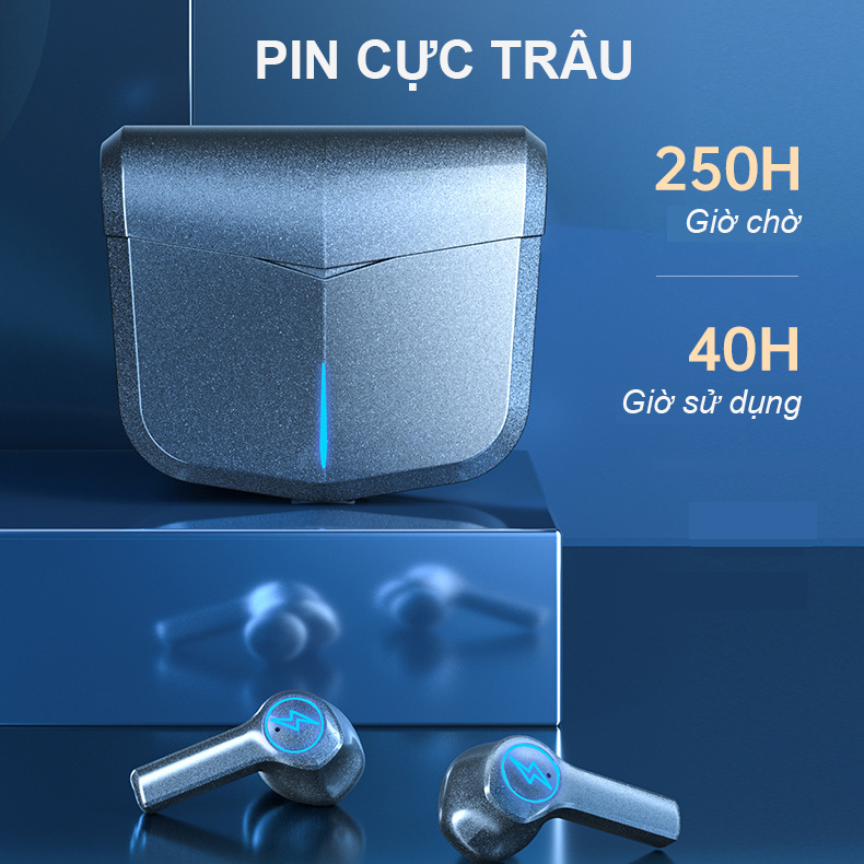 Tai Nghe Bluetooth Gaming Chính Hãng Có Mic Smart Buds TWS-02 Tai Nghe Nhét Tai Không Dây Chơi Game Kiểu Dáng Thể Thao Có Đèn LED - TẶNG KÈM TÚI ĐỰNG VÀ NÚT TAI DỰ PHÒNG