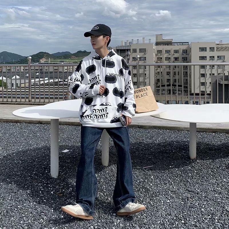 NEW Áo Hoodie Dáng Rộng Có In Hình Hoạt Hình Thời Trang Phong Cách Cho Nam