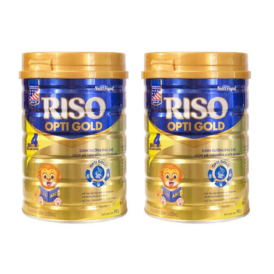 Combo 2 hộp NutiFood RISO OPTI GOLD 4 Lon (900g) - dinh dưỡng đặc chế giúp hệ tiêu hóa khỏe mạnh cho trẻ từ 2 tuổi trở Lên