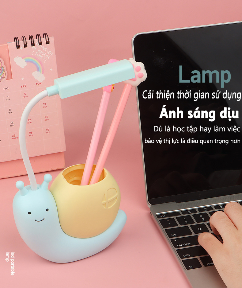 Đèn học để bàn sạc usb hình thú dễ thương Có Thể Gập Xoay 360 độ LED Chống Cận - hình ốc sên - màu ngẫu nhiên