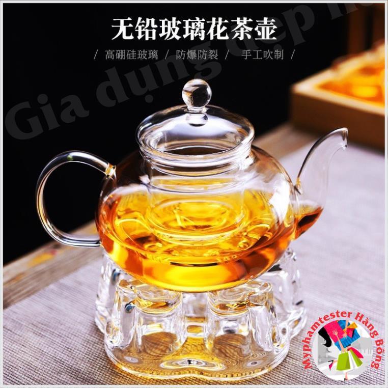 Combo ấm trà lọc 600ml và đế nến tim thuỷ tinh