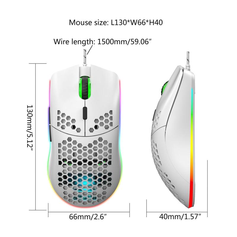 J900 6400DPI Điều Chỉnh 6 Nút Game Thủ Có Dây Cổng USB Tổ Ong Rỗng RGB Chuột Chơi Game