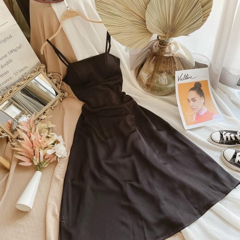 ĐẦM MAXI 2 DÂY ĐEN XOÈ