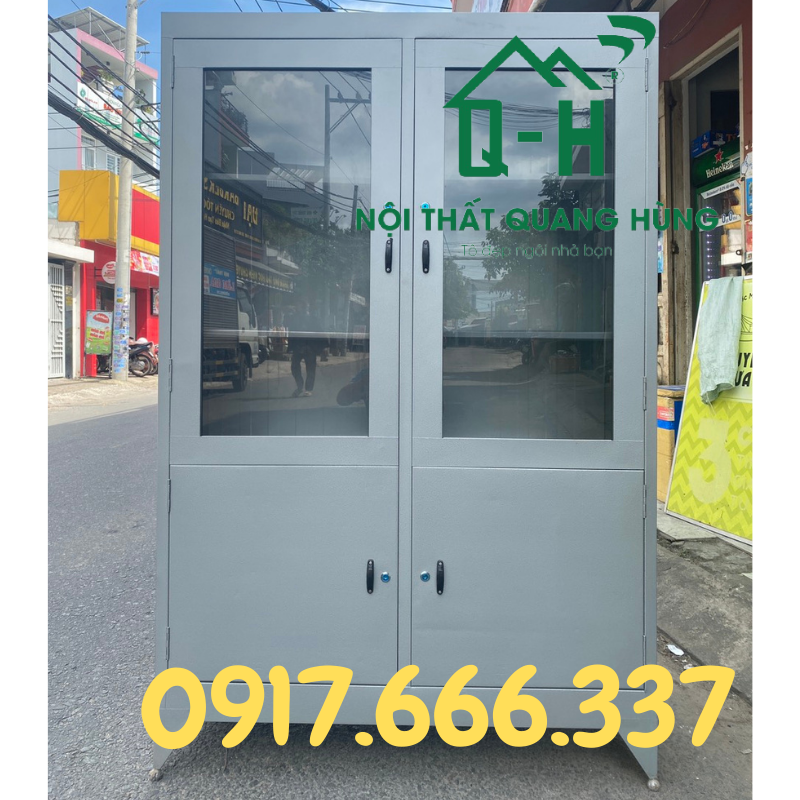 TỦ HỒ SƠ KÍNH SƠN DẦU MÀU XÁM GHI DÀNH CHO VĂN PHÒNG 1M8X1M2X45CM