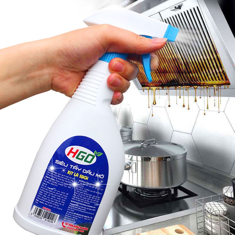 Tẩy dầu mỡ HGO tẩy sạch lưới lọc máy hút mùi, mặt bếp, bồn rửa bát, tường gạch ốp an toàn tiện lợi 500ml