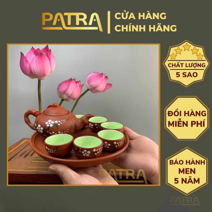 Bộ ấm chén uống trà cao cấp , bộ ấm trà Bát Tràng - trường sa mai trắng đĩa to