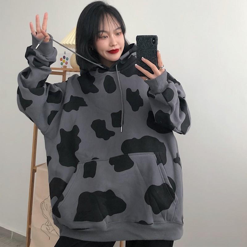 Áo hoodie bò sữa nữ form rộng dài vải nỉ chất đẹp giá rẻ hàng quảng châu  áo thu đông unisex Ulzzang 2022
