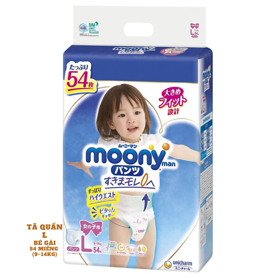 Bỉm - Tã quần Moony Blue Jumbo size L bé gái 54 miếng (Cho bé 9~14kg)