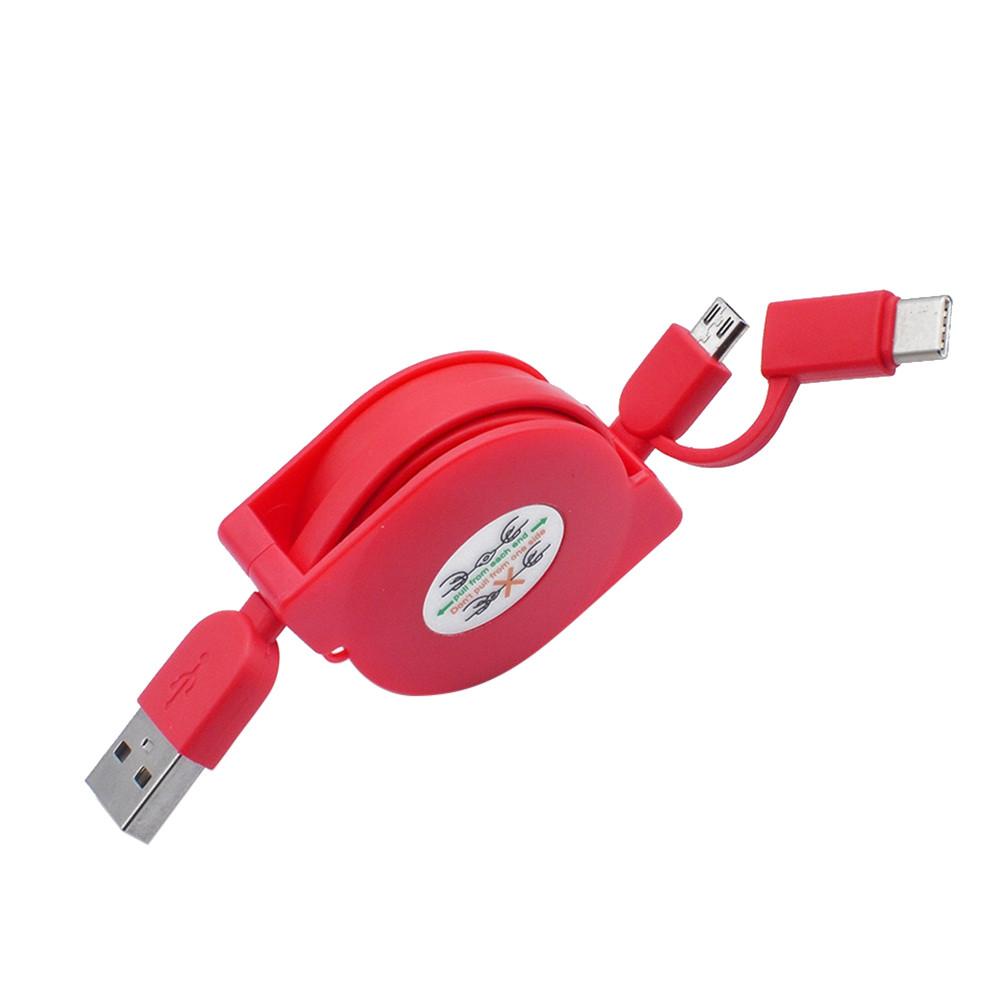 Thước cuộn Cáp đồng bộ dữ liệu USB 2 trong 1 cho bộ sạc Android Type C Thời trang Micro Cáp USB đa năng có thể thu vào Mới 100cm Màu sắc: C