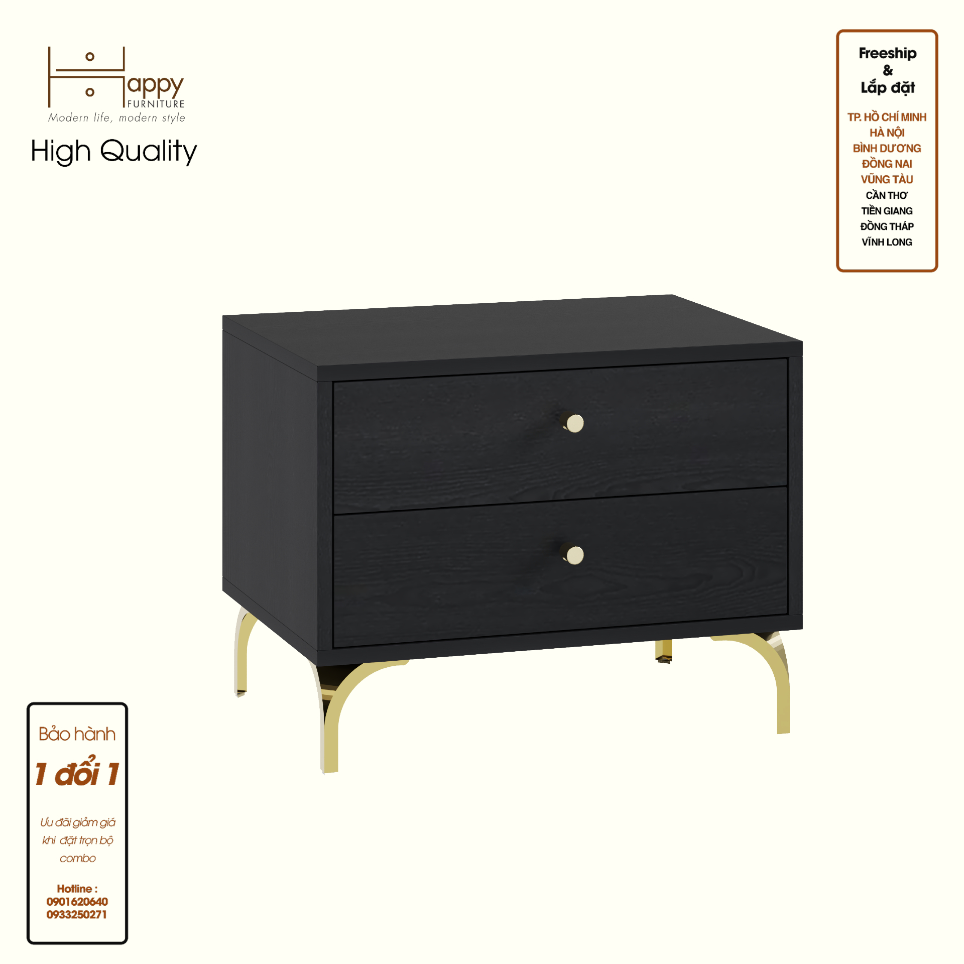 HAPPY FURNITURE , Táp đầu giường 2 ngăn kéo - HAPPI, THK_267 , 56cm x 40cm x 44cm DxRxC