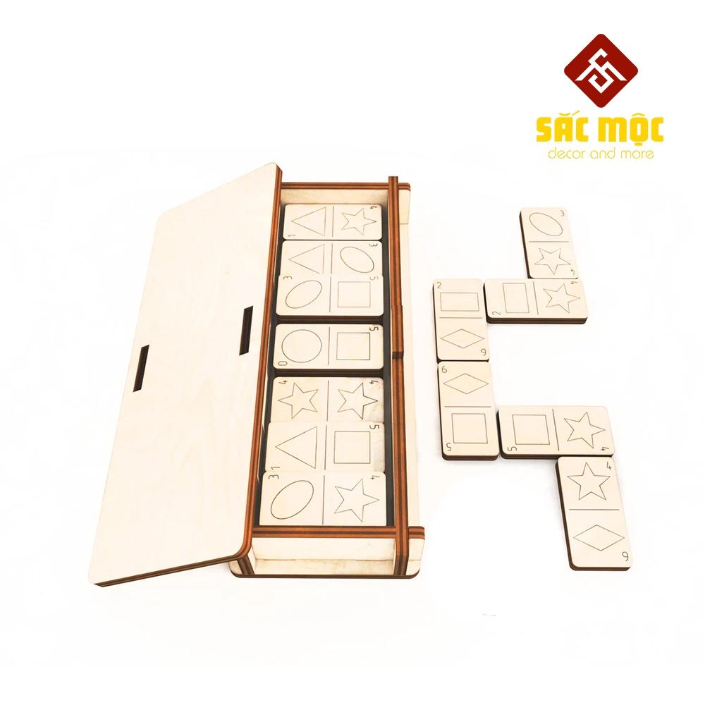 Bộ cờ Dominoes Hình Học 28 quân gỗ #45 | Domino tô màu Size 160*60*20 mm