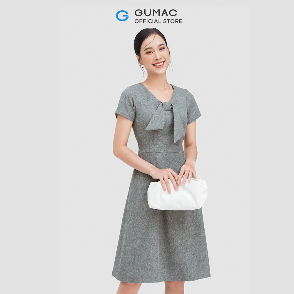 Đầm form chữ A phối nơ cổ DC05059 thời trang GUMAC