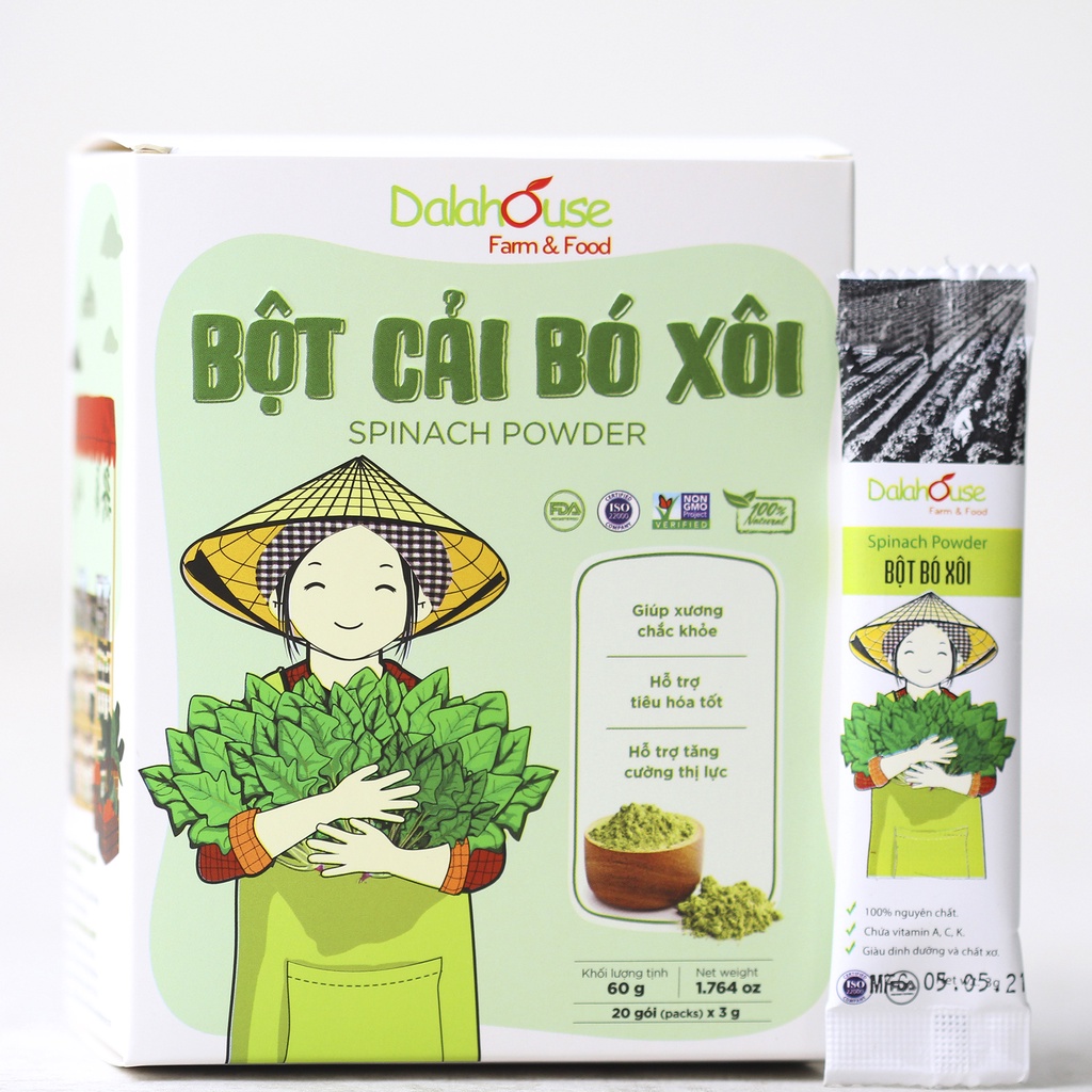 Bột cải bó xôi 100 % nguyên chất (bina/chân vịt) (Spinach powder) 60 gram-Dùng nấu súp,cháo,....