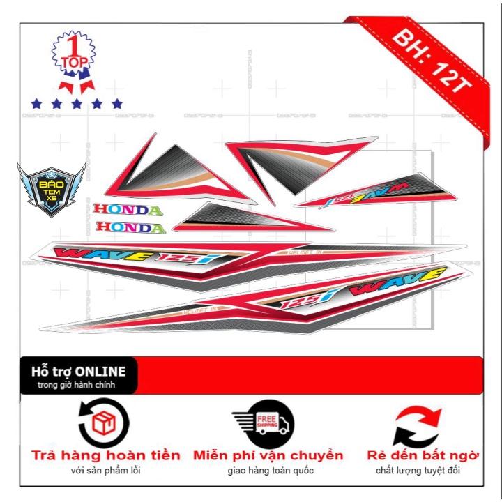 Tem rời dán xe wave 125i trắng đỏ - Bi Decal