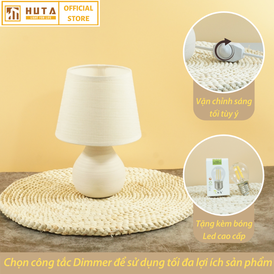 Đèn Ngủ HUTA Light For Life S1 Gốm Sứ Cao Cấp, Decor Phòng Ngủ, Điều Chỉnh Độ Sáng, Đèn Vàng Bóng Led Tiết Kiệm Điện