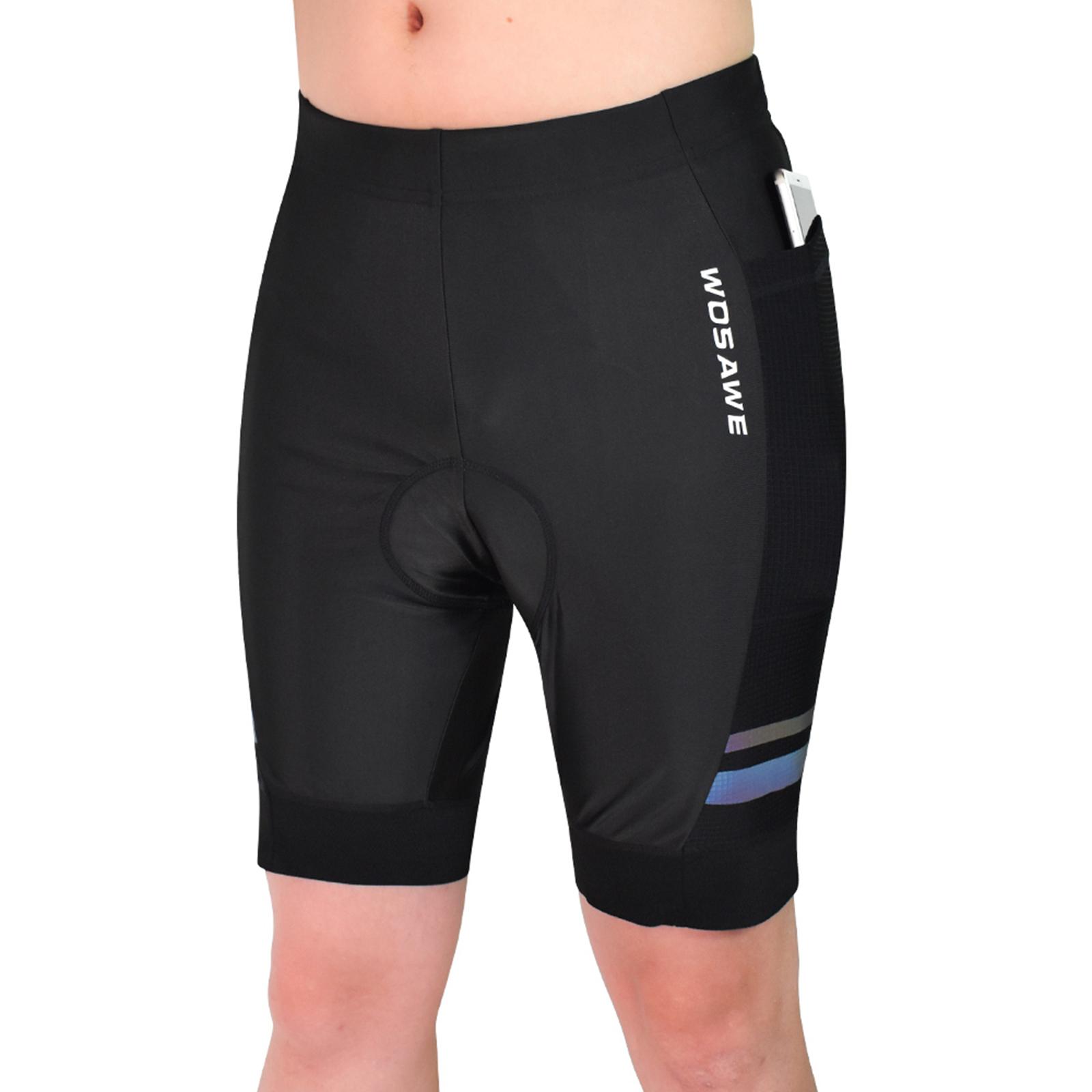 Men Padded Bike Shorts with Pocket and Reflective Strap, Men's Cycling Shorts Wide Waistband Biking Bicycle Pants Riding Trousers