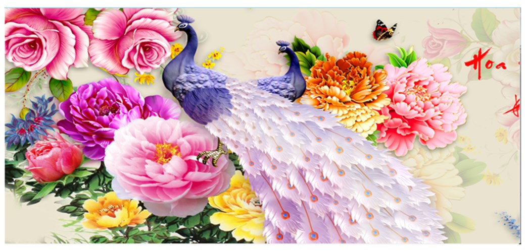 Tranh đính đá hoa khai phú quí VS325 - 120 x 56 cm - chưa đính