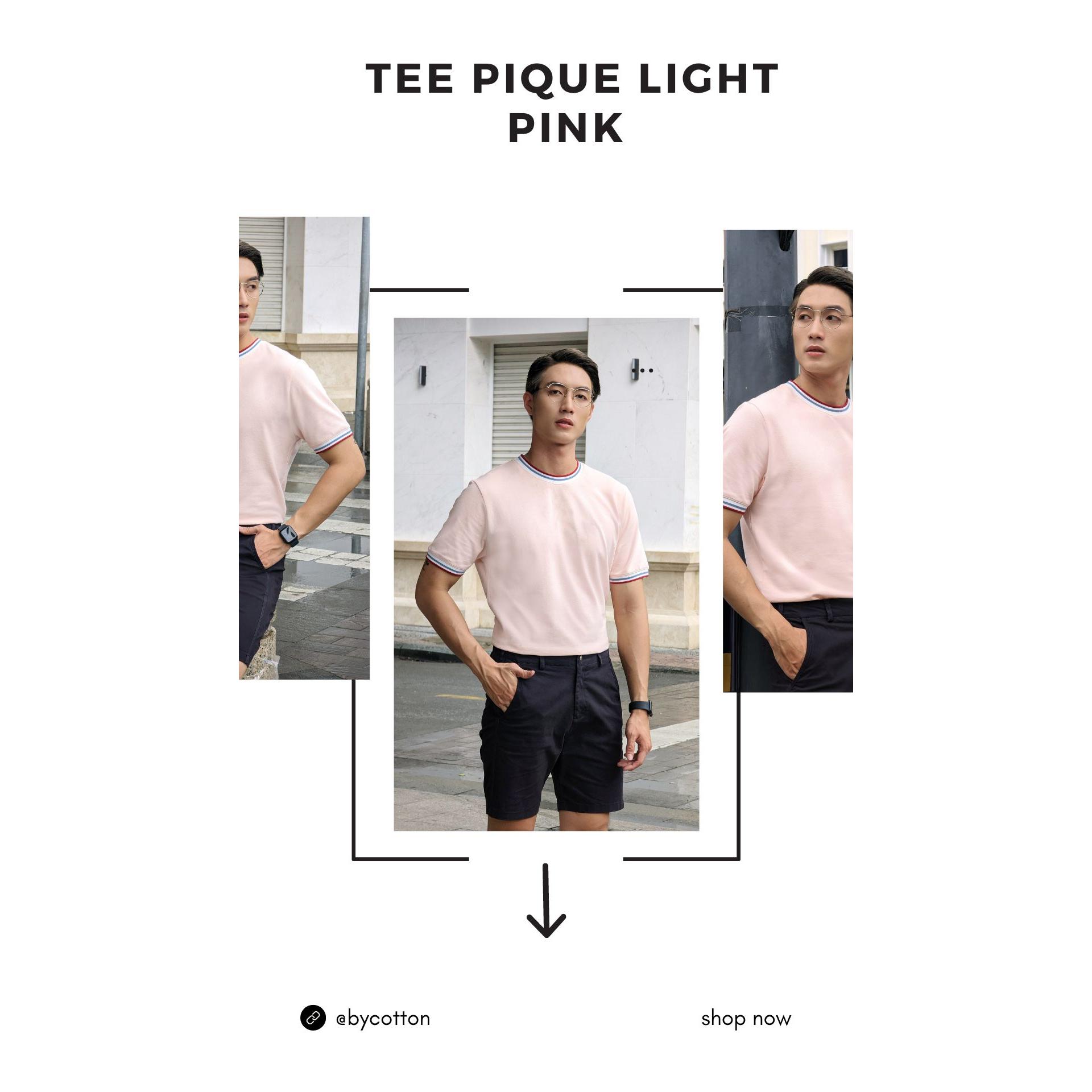 Áo Thun Ngắn Tay Cổ Tròn Hồng Nhạt Chất Pique BY COTTON Tee Pique Light Pink