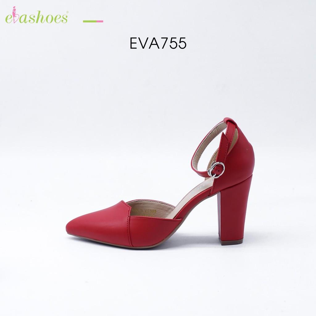 Giày Cao Gót Đế Vuông Mũi Nhọn 8cm Da PU Evashoes - Eva755