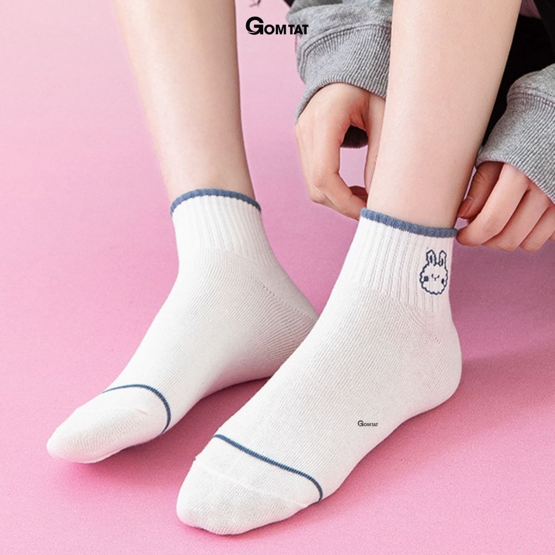 Vớ Nữ Cổ Ngắn Cao Cấp Họa Tiết Cute, Tất Nữ Cotton mềm mịn, thoáng mát khử mùi - Hình Gấu