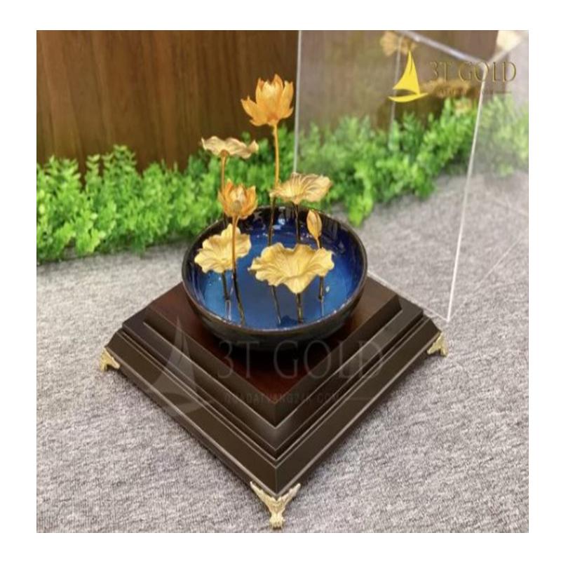 Chậu hoa sen dát vàng MT Gold Art- Hàng chính hãng, trang trí nhà cửa, quà tặng dành cho sếp, đối tác, khách hàng.