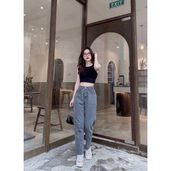 Quần Jean Nữ Aiori Fashion Baggy Lưng Cao Trơn Màu Xám Jean Bò Cạp Cao Lai Tua Phong Cách Thời Trang Hàn Quốc_Mã B020