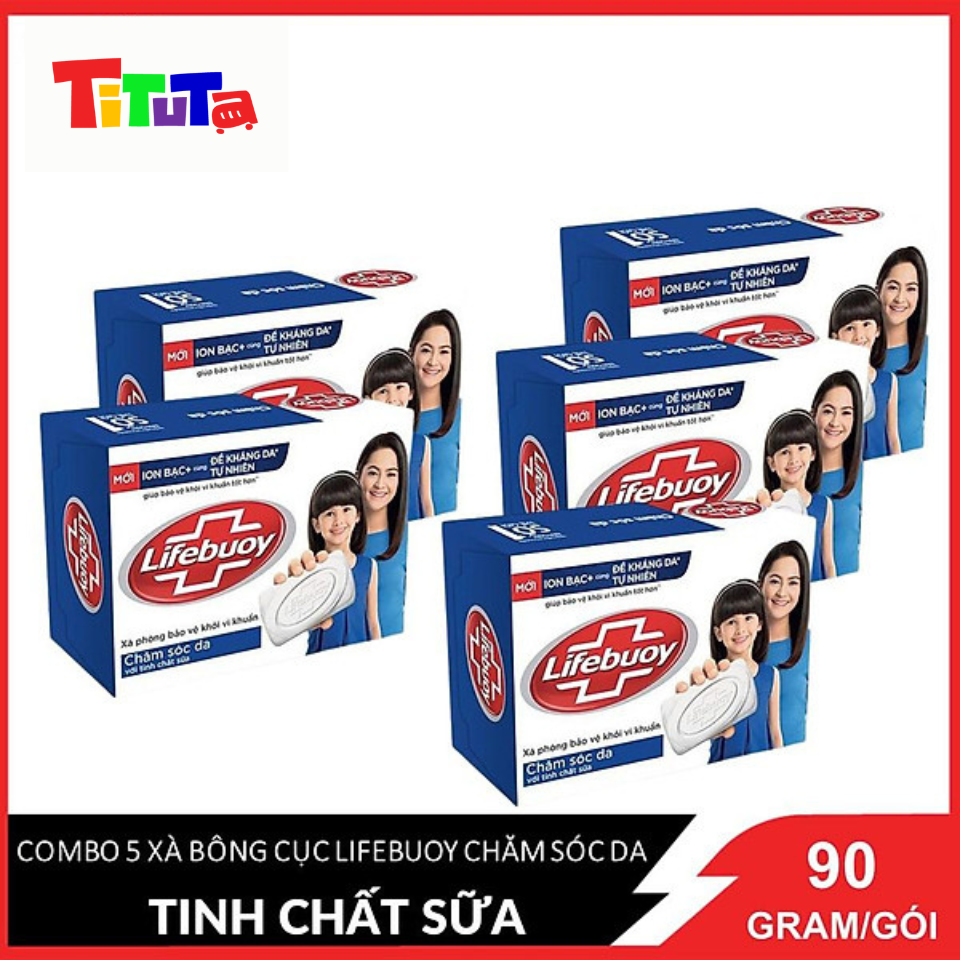 COMBO 5 Xà Bông Cục Lifebuoy Chăm Sóc Da Với Tinh Chất Sữa 90gx5