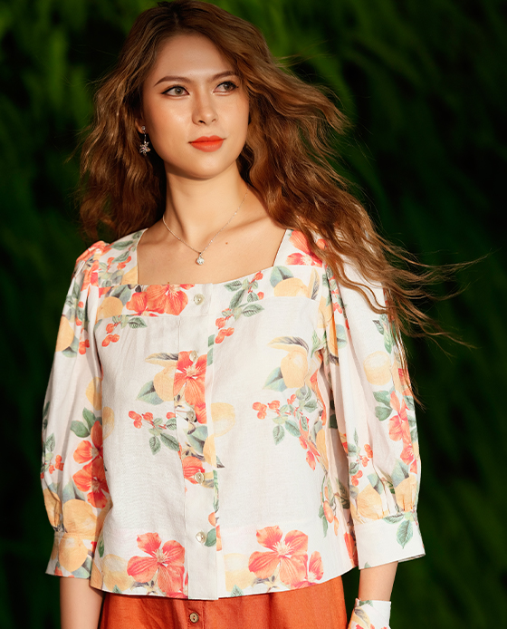 Áo Croptop Linen Hibiscus TOP132 Hoa Dâm Bụt Thời trang thiết kế Hity