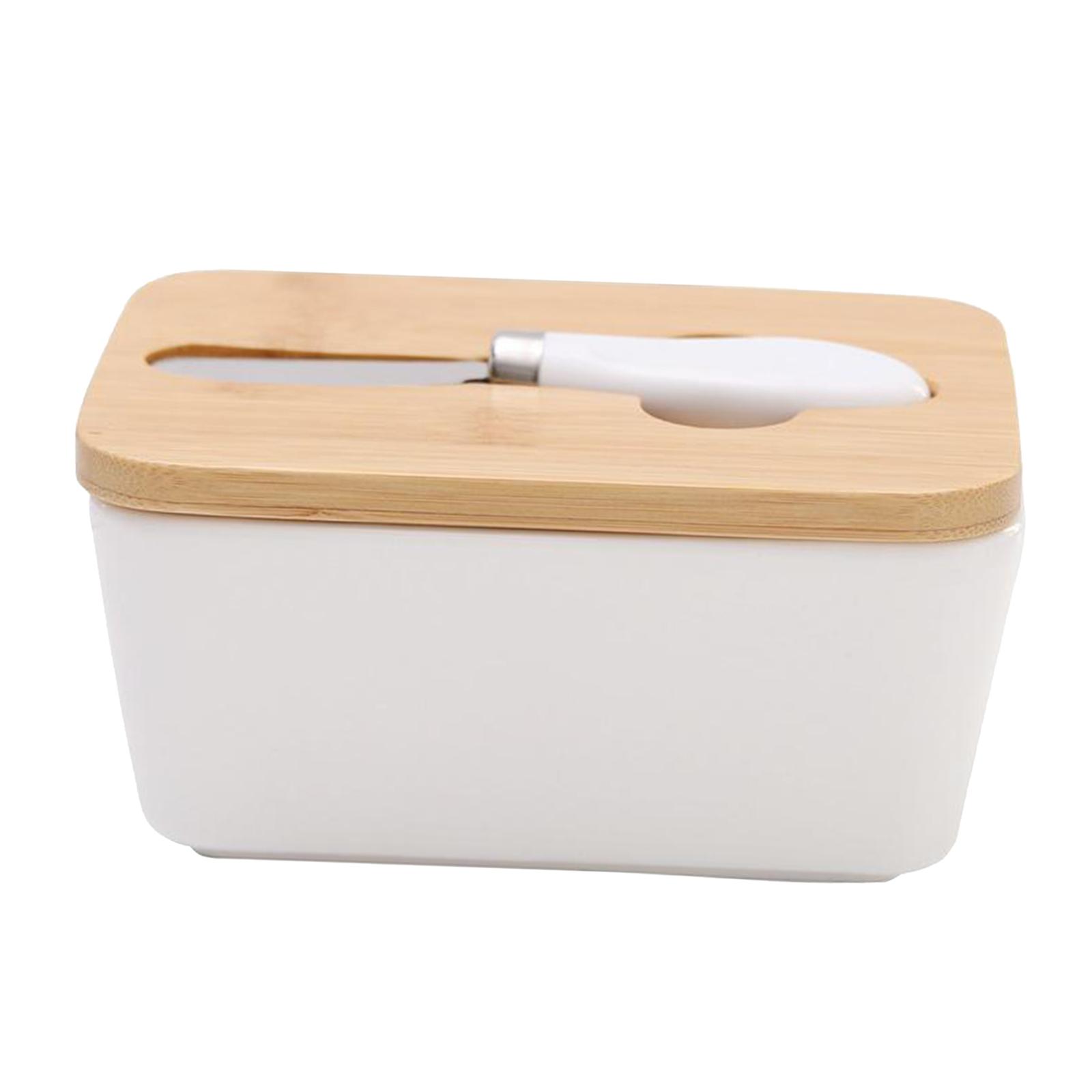Ceramic Butter Dish Keeper with Wooden Lid and Steel Knife