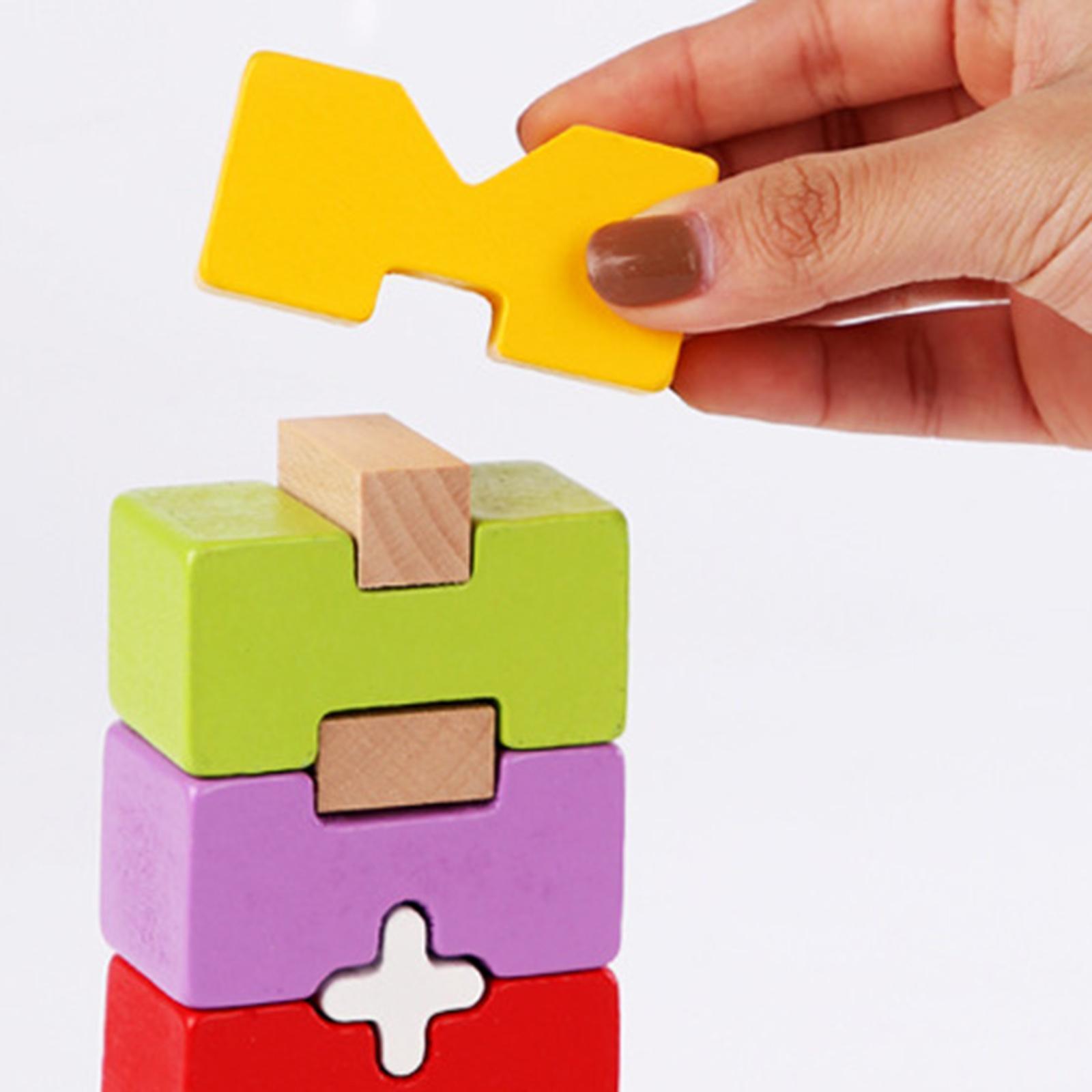 Wooden Building Blocks Kids Rainbow Stacker Stacking Game Construction Toys