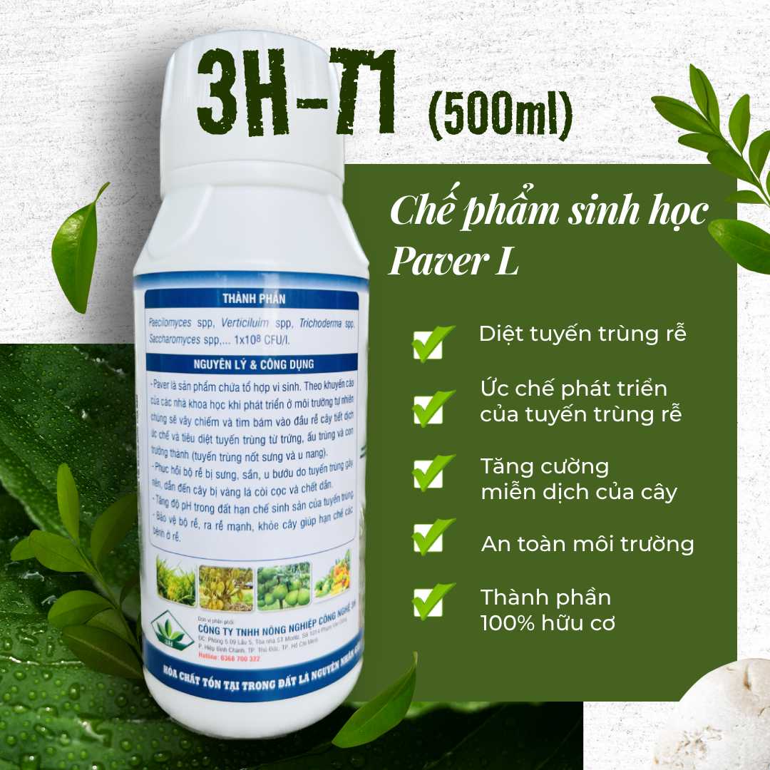 Chế phẩm sinh học Paver L 3H-T1 - Tiêu diệt tuyến trùng hại rễ 500ml - CAY.CH.OM.010003