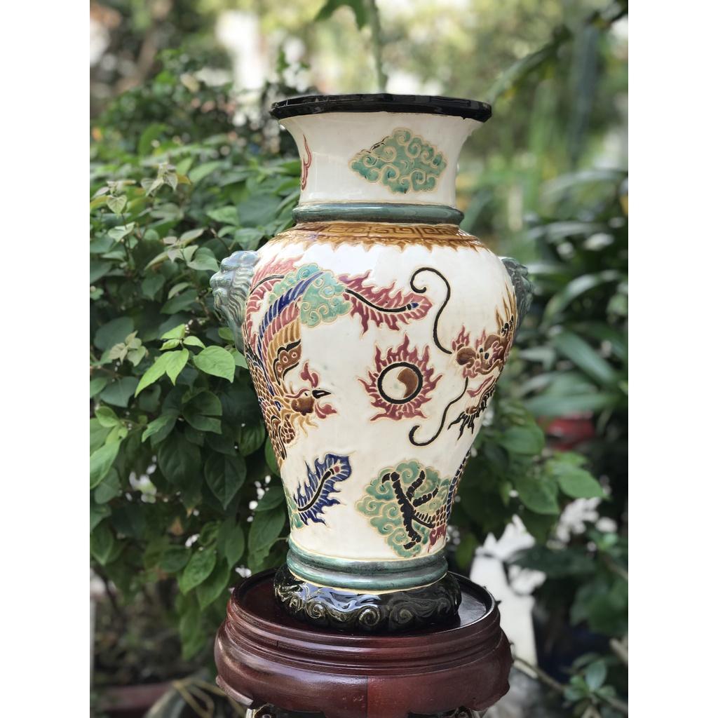 BÌNH BÁCH HOA,RỒNG,PHỤNG THON 40CM GỐM NAM BỘ DECOR TRANG TRÍ, CẤM HOA