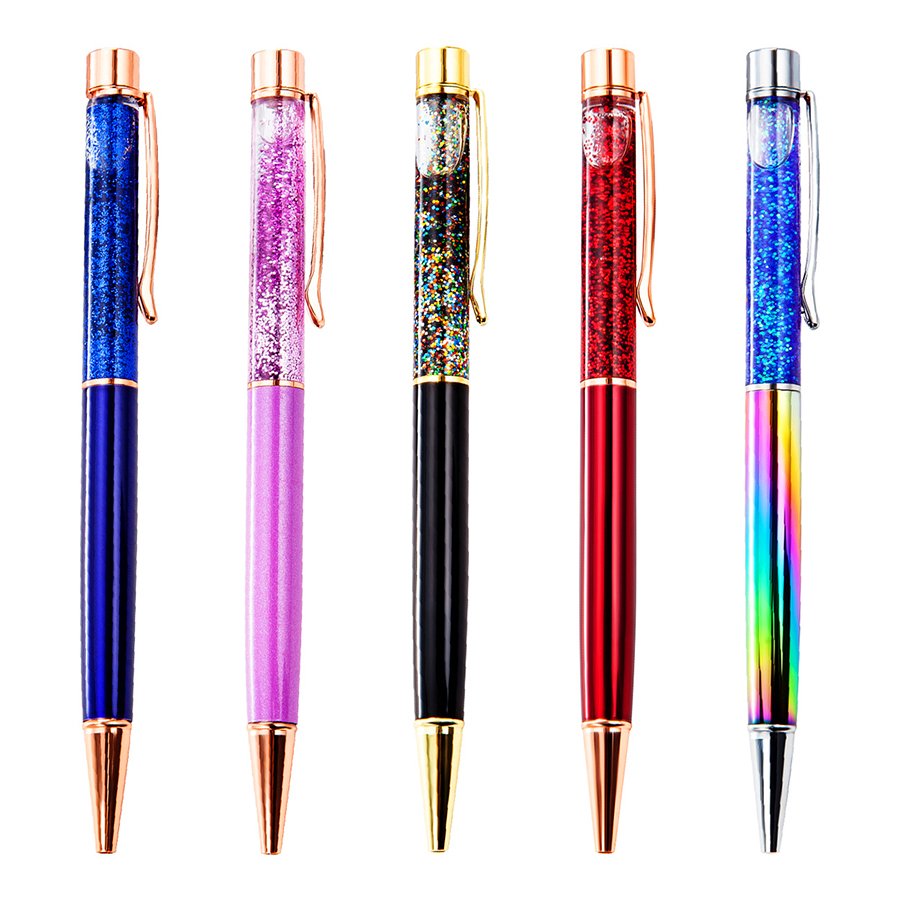 Bút bi xoay vỏ kim loại thủy tinh nhũ kim tuyến - nhiều màu - tặng 1 ruột bút và hộp đựng bút