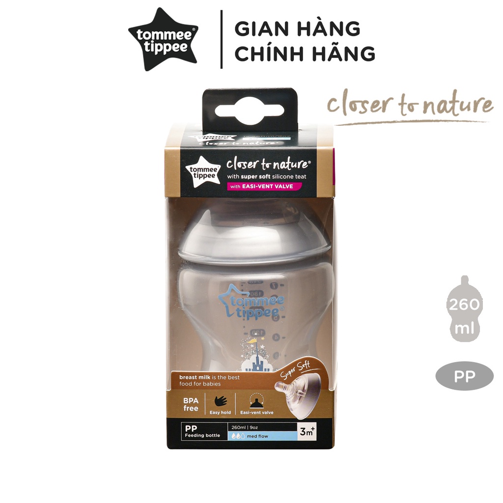 Bình Sữa PP Ty Siêu Mềm Tự Nhiên Tommee Tippee Natural Start 150ml, Núm Ty Của Bình 0-3 Tháng - Hoạ Tiết