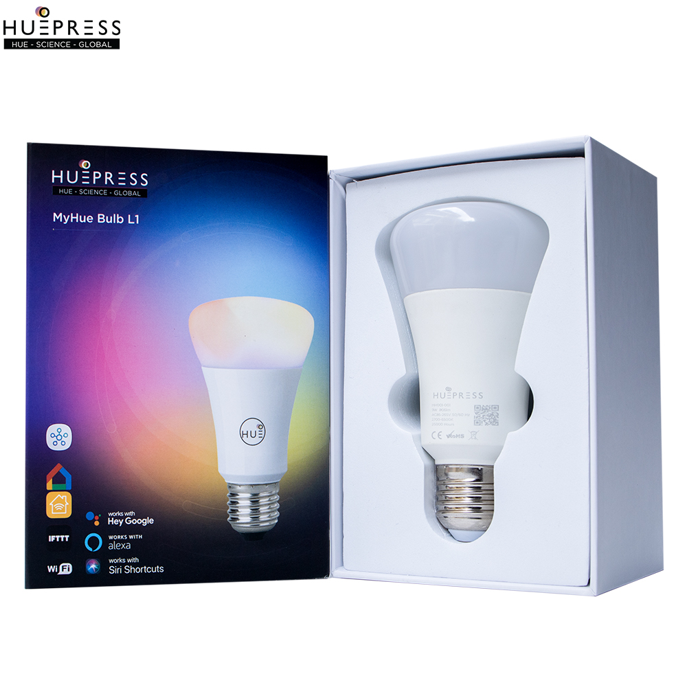 Đèn led thông minh HUEPRESS myHue Bulb L1 cao cấp WIFI 16 triệu màu RGBCW 9W - Điều khiển bằng app