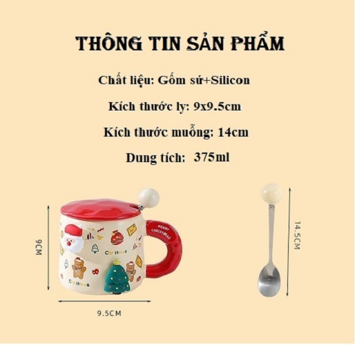 Ly cốc gốm sứ Noel 357ml có gắn tặng kèm charm nam châm xinh xắn