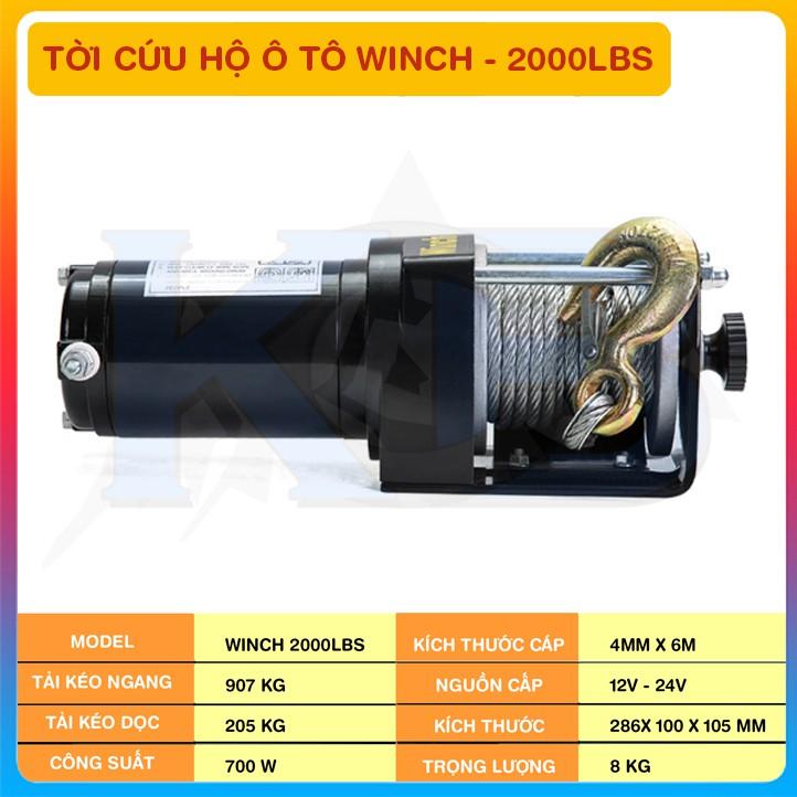 Tời Ắc Quy- Cứu Hộ Ô Tô 2000lbs (900kg)